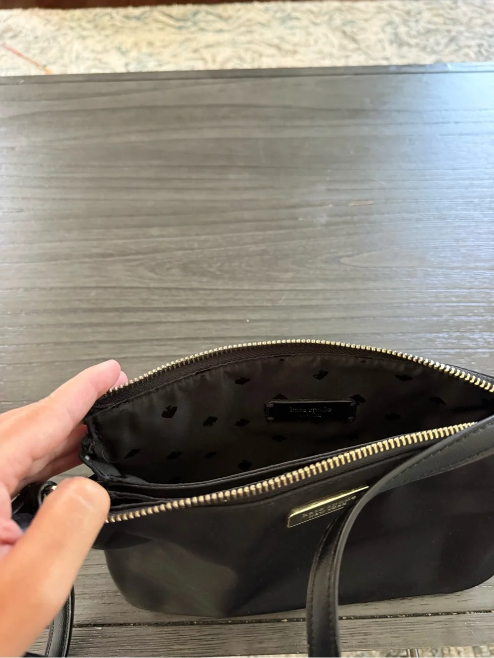 kate spade black nylon shoulder bag with gold-tone logo